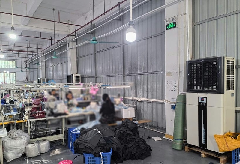 制衣廠整體降溫，應(yīng)用星科工業(yè)省電空調(diào)-立式軸流機組