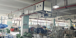 制衣廠整體制冷降溫，應(yīng)用蒸發(fā)冷省電空調(diào)-臥式射流機(jī)組